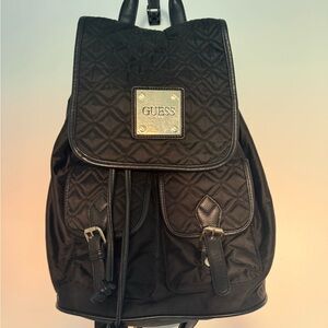Guess Black Quilted Bag with Gold Plate